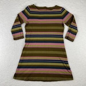PATAGONIA Dress Au Bateau 3/4 Sleeve Tunic Girl Medium Tuscan Olive Lara Striped